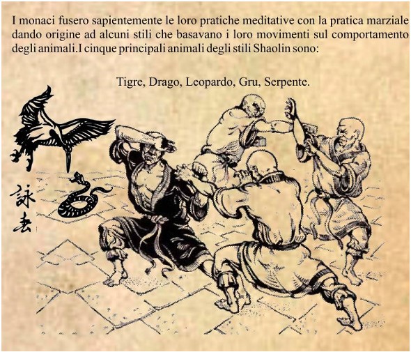 I cinque animali degli stili Shaolin
